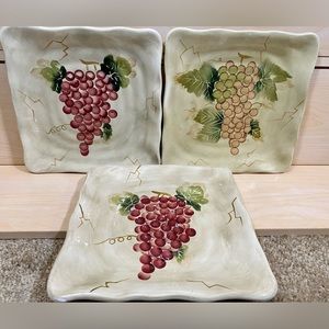 Vintage Tabletops Gallery Cabernet Square Salad 8" Plate Purple Grapes- Set of 3